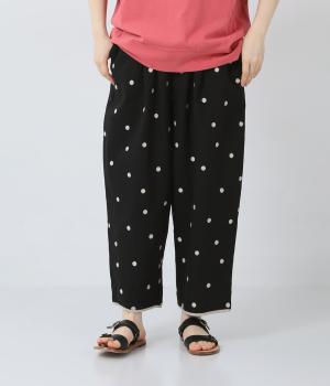 コットンリネンドット刺繍　裾配色パンツ(ブラック-F)