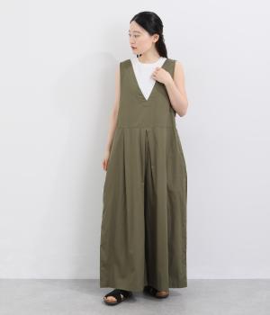 コットン綾織り　タックサロペット