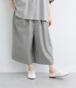コットン三つ綾ワイドクロップドパンツ(ストライプ-F)