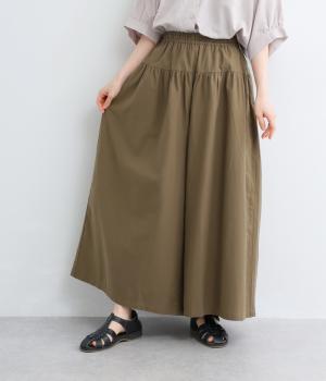 コットンオックスヨーク切替えワイドパンツ(カーキ-F)