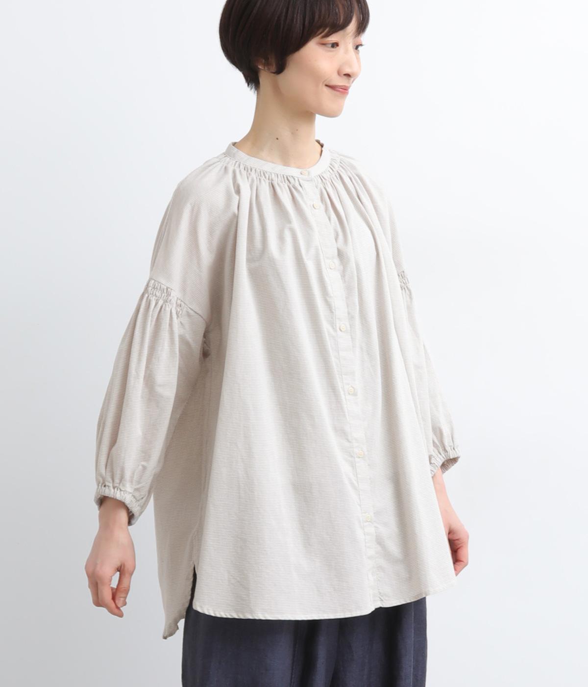 コットンリネンギンガムシャーリングチュニック(グレージュ-F)