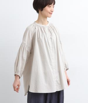 コットンリネンギンガムシャーリングチュニック(グレージュ-F)