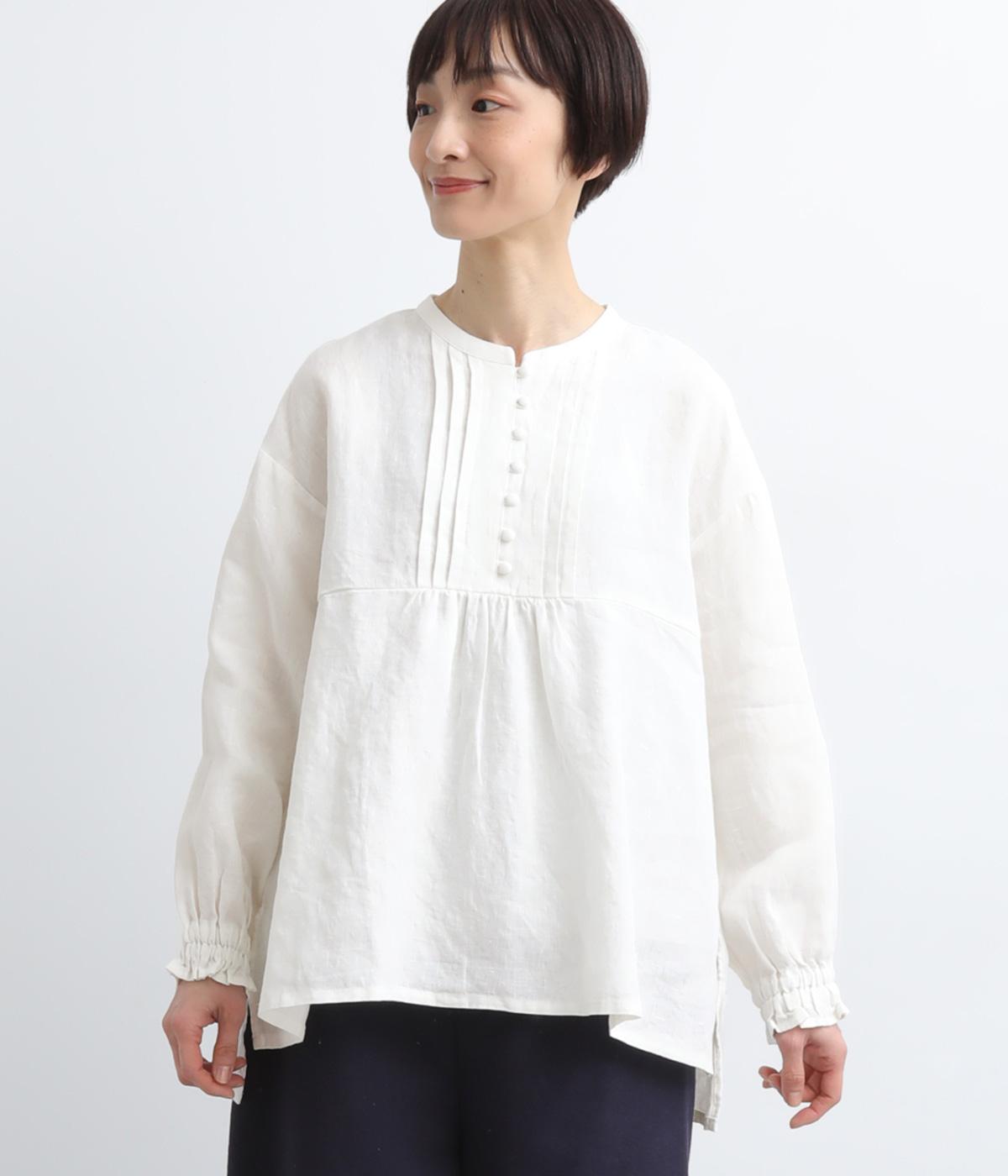 リネンピンタックブラウス(ホワイト-F)
