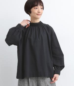 コットンリネン細番手レースブラウス(ブラック-F)