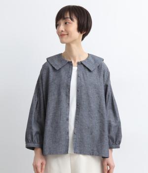 コットンリネンダンガリーセーラー襟ブラウス