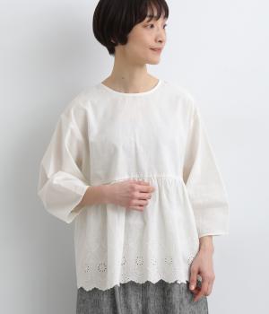 コットンリネンスカラップ刺繍ブラウス(ホワイト-F)