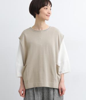 コットンリネンニットサイドポケットベスト(グレージュ-F)