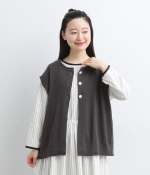 コットンリネンニットサイドポケットベスト(ダークグレー-F)