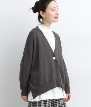 コットンリネンニットドルマンカーディガン(ダークグレー-F)