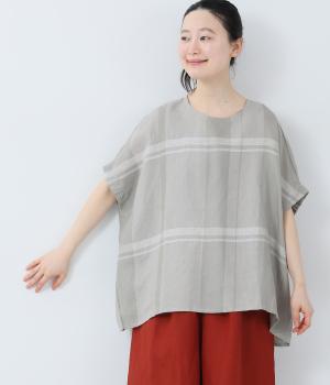 リネンパネルチェック　ブラウス