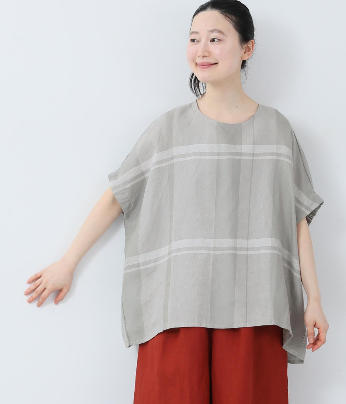 リネンパネルチェック　ブラウス(グレー-F)