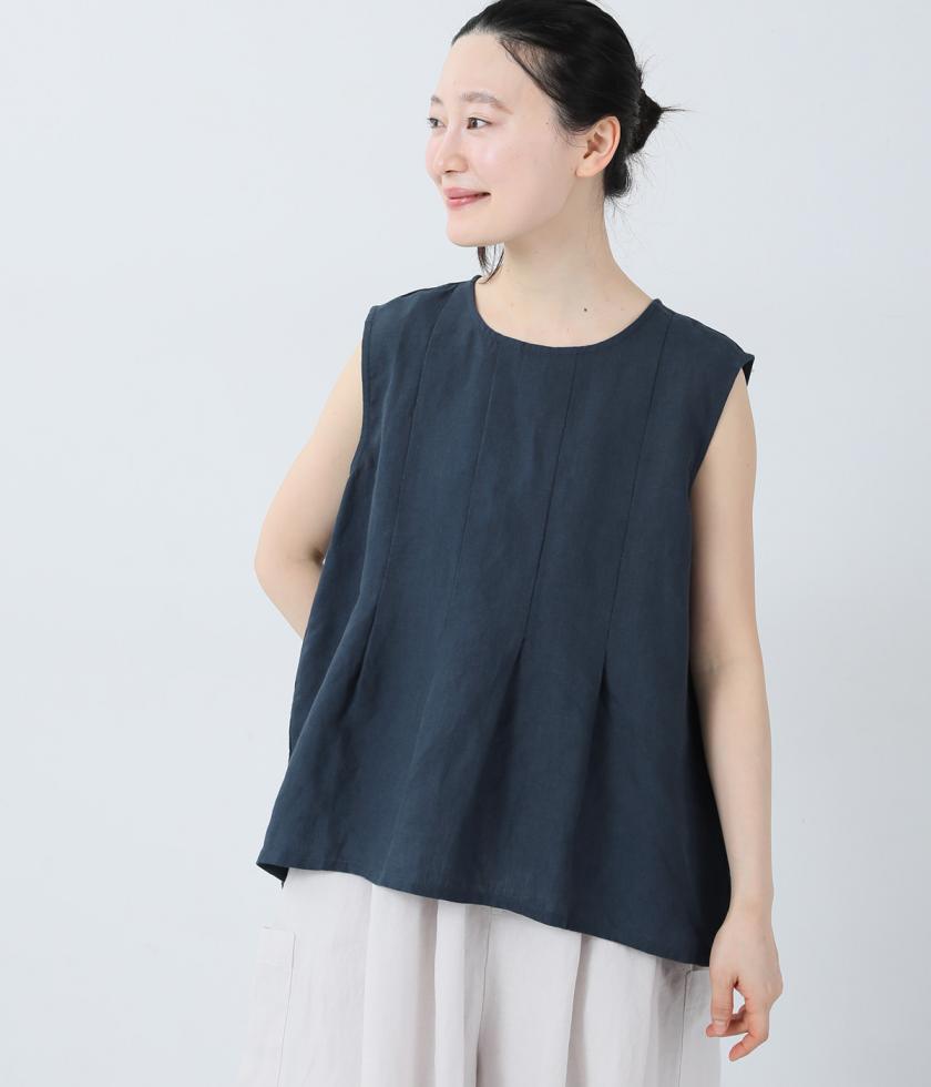 リネンノースリーブブラウス