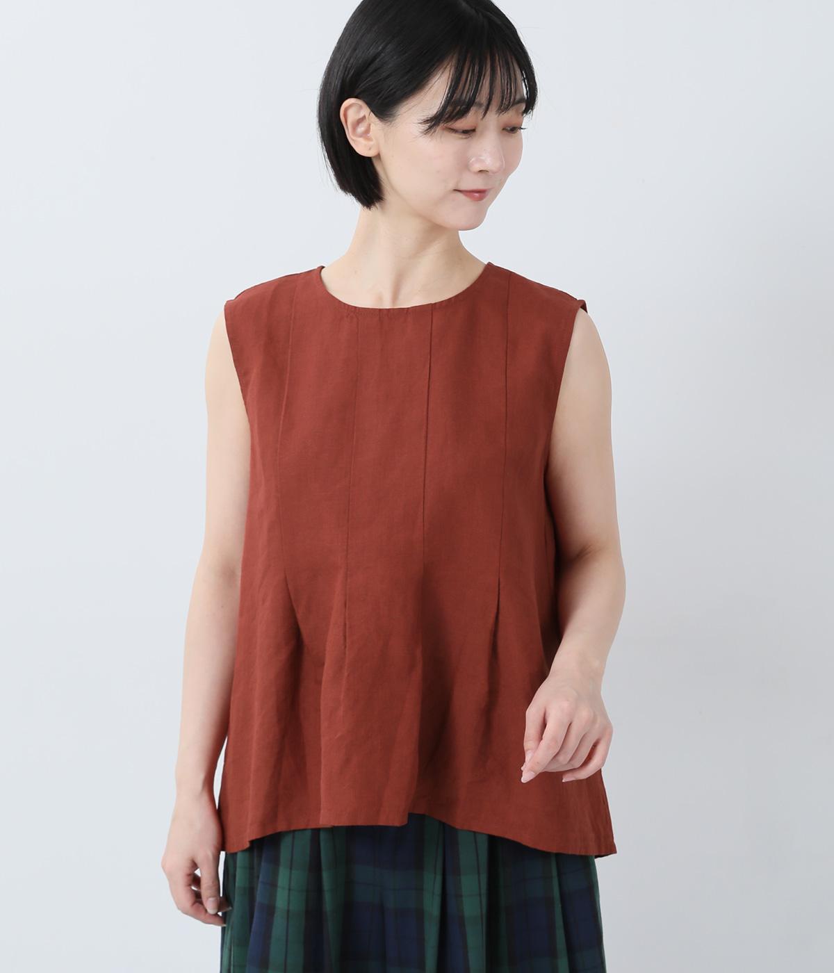 リネンノースリーブブラウス(オレンジ-F)