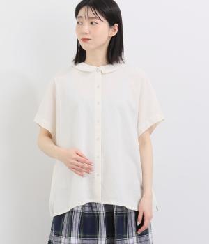 コットンリネン　フラットカラーブラウス(ホワイト-F)