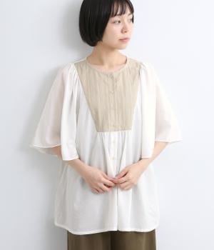 コットン無地部分刺繍ブラウス(ホワイト-F)