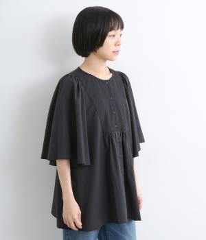 コットン無地部分刺繍ブラウス(ブラック-F)