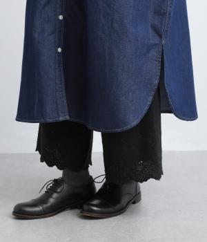 コットンリネンスカラップ刺繍ペチパンツ(ブラック-F)