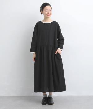 コットンドビーギャザーワンピース(ブラック-F)