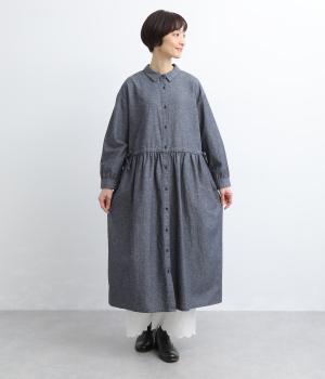 コットンリネンダンガリーギャザーワンピース