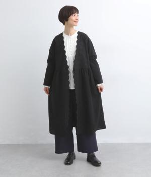 コットンリネンスカラップ刺繍ワンピース(ブラック-F)