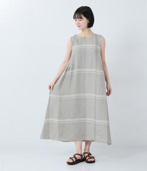 リネンパネルチェック　ノースリーブワンピース