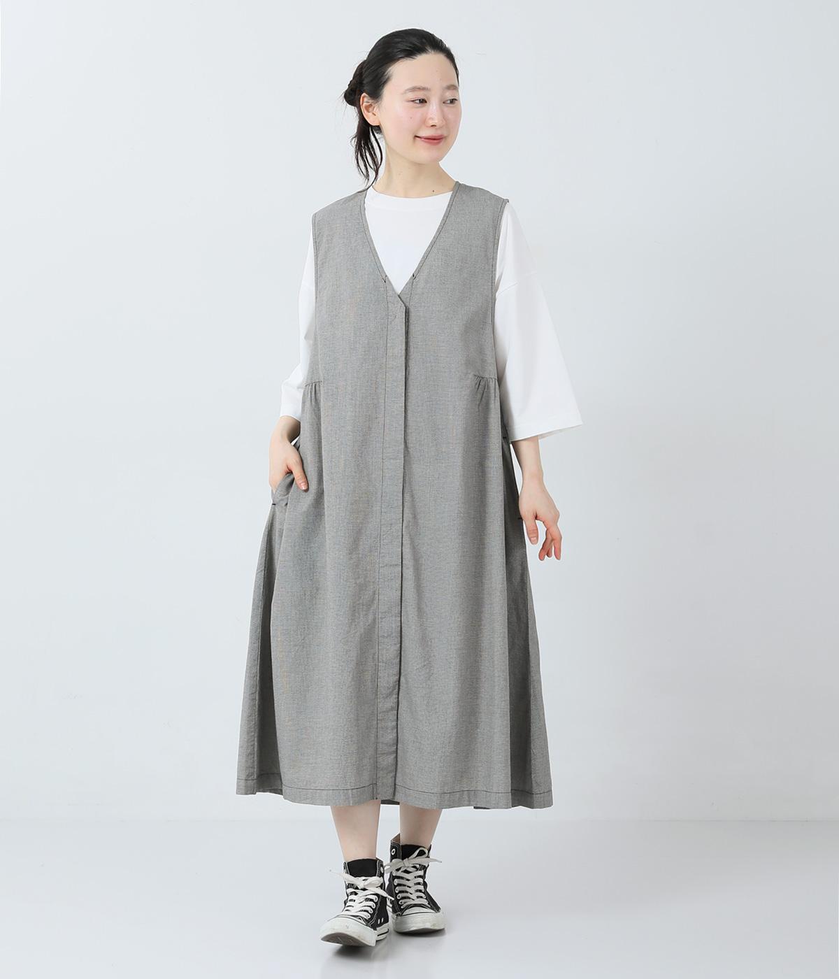 コットンリネンポプリン　ジャンパースカート(チドリ-F)
