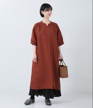 リネン比翼開きワンピース(オレンジ-F)