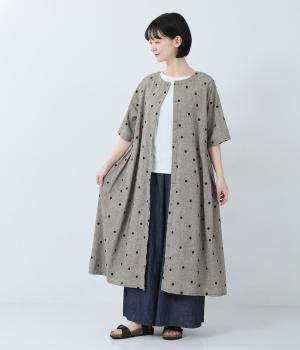 コットンリネンドット刺繍　ワンピース(チドリ-F)