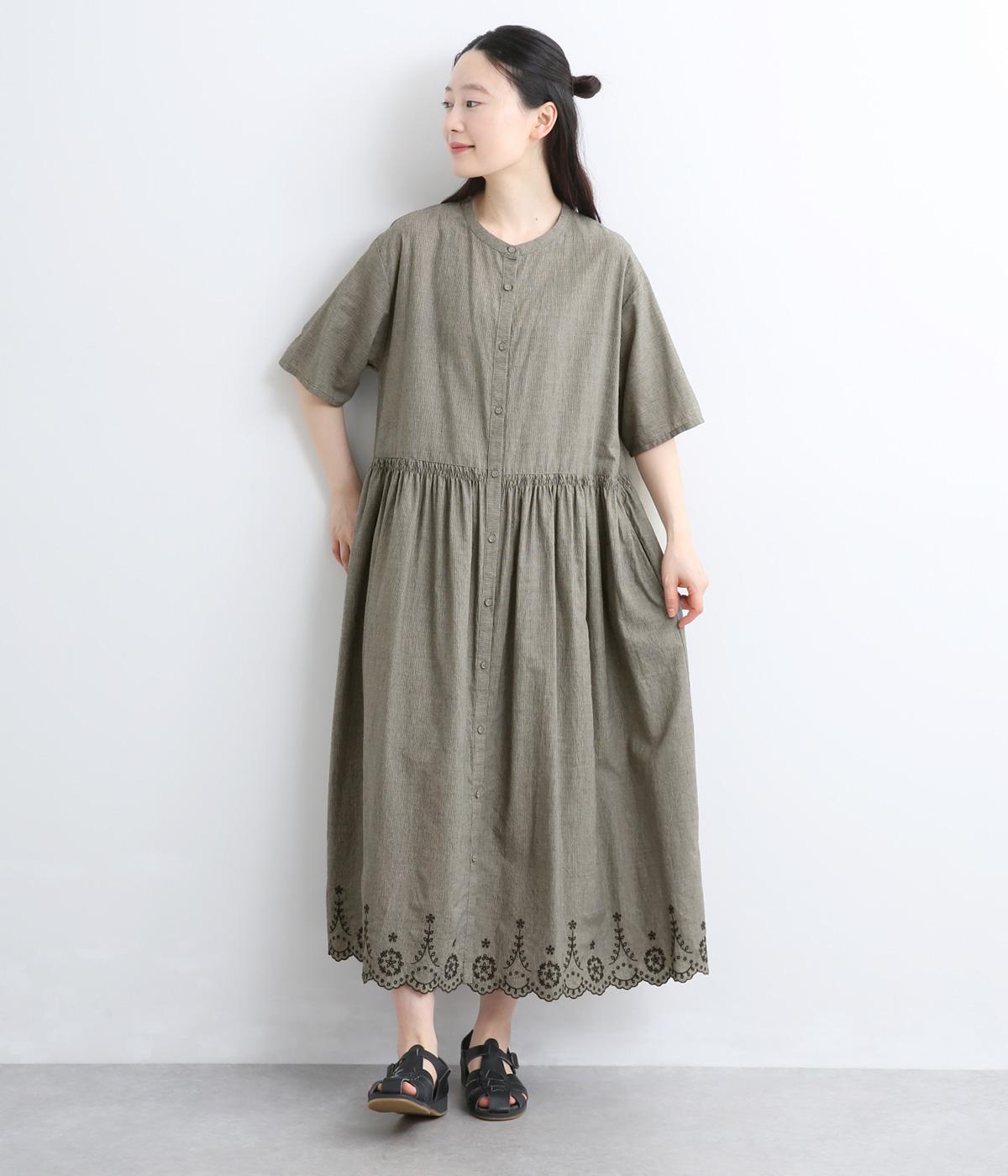 IENA カランコエ リネン混カットワークワンピース コットンリネンスカラップ刺繍ハオリワンピース｜blue willow（ブルー