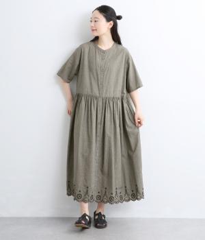 コットンリネンスカラップ刺繍ハオリワンピース(チドリ-F)