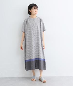 コットンリネンパネルチェックワンピース(ネイビー-F)