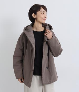 コットンポリエステルピーチ起毛フードショートコート（グレー・F）