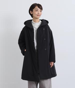 コットンポリエステルピーチ起毛フードロングコート（ダークグレー・F）