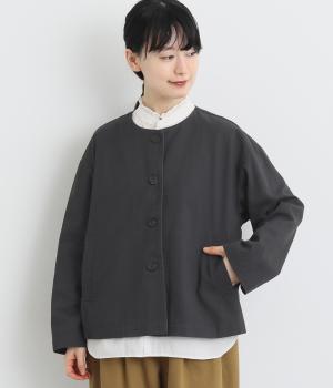 コットン起毛高密度ツイル　ノーカラージャケット（ダークグレー・F）