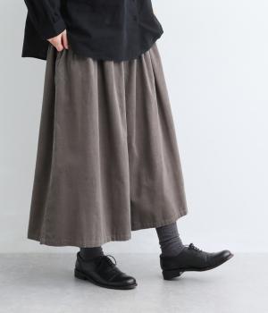コットン細コーデュロイ切替ギャザーパンツ（グレー・F）