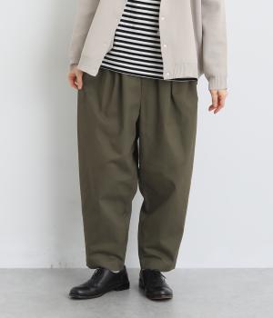 コットン起毛高密度ツイル　タックテーパードパンツ（カーキ・F）