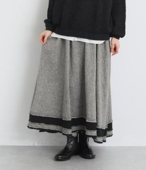 コットンリネン起毛ヘリンボーン　裁ち切り切替フレアスカート（ヘリンボン・F）
