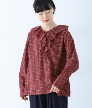 コットン細番手タータンチェックブラウス