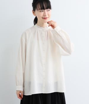 コットンリネン襟裁ち切りフリルブラウス（ホワイト・F）