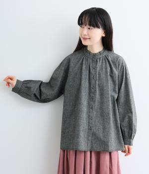 コットンリネン襟裁ち切りフリルブラウス（ハケメ・F）