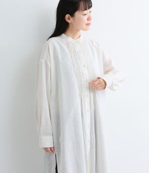 コットンリネンピンタックシャツワンピース（ホワイト・F）
