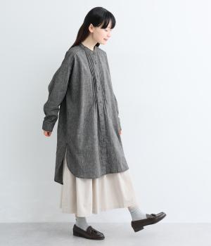 コットンリネンピンタックシャツワンピース（ハケメ・F）