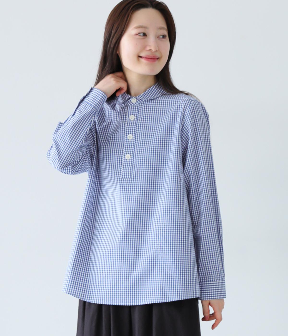 ギンガムチェック丸襟シャツ(ブルーチェック-ONESIZE)