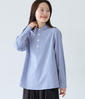 ギンガムチェック丸襟シャツ(ブルーチェック-ONESIZE)