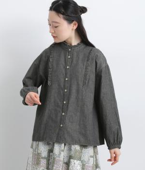 6オンスデニムフリルブラウス(ブラック-38)