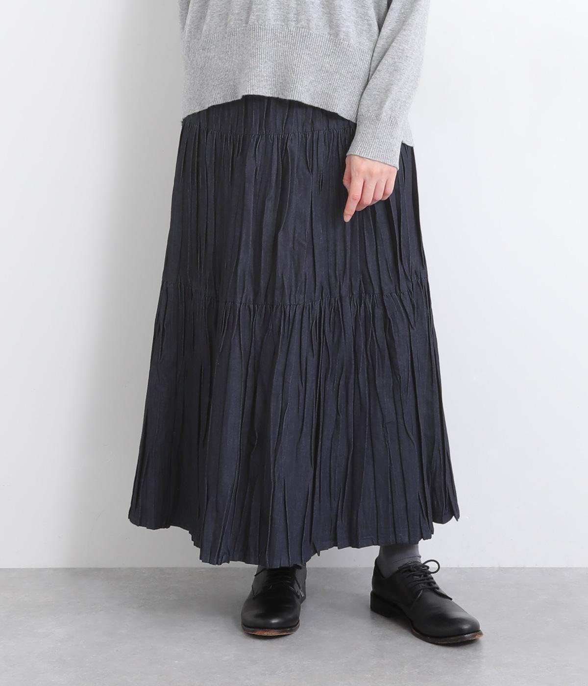 6OZデニムプリーツスカート(インディゴ-F)