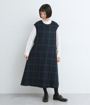 ウールチェックジャンパースカート(ネイビー系-F)