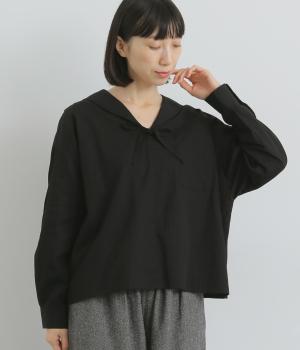 セーラーカラーリボンシャツ(ブラック-F)