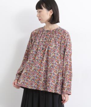 リバティ襟ギャザーブラウス(濃いピンク系-F)