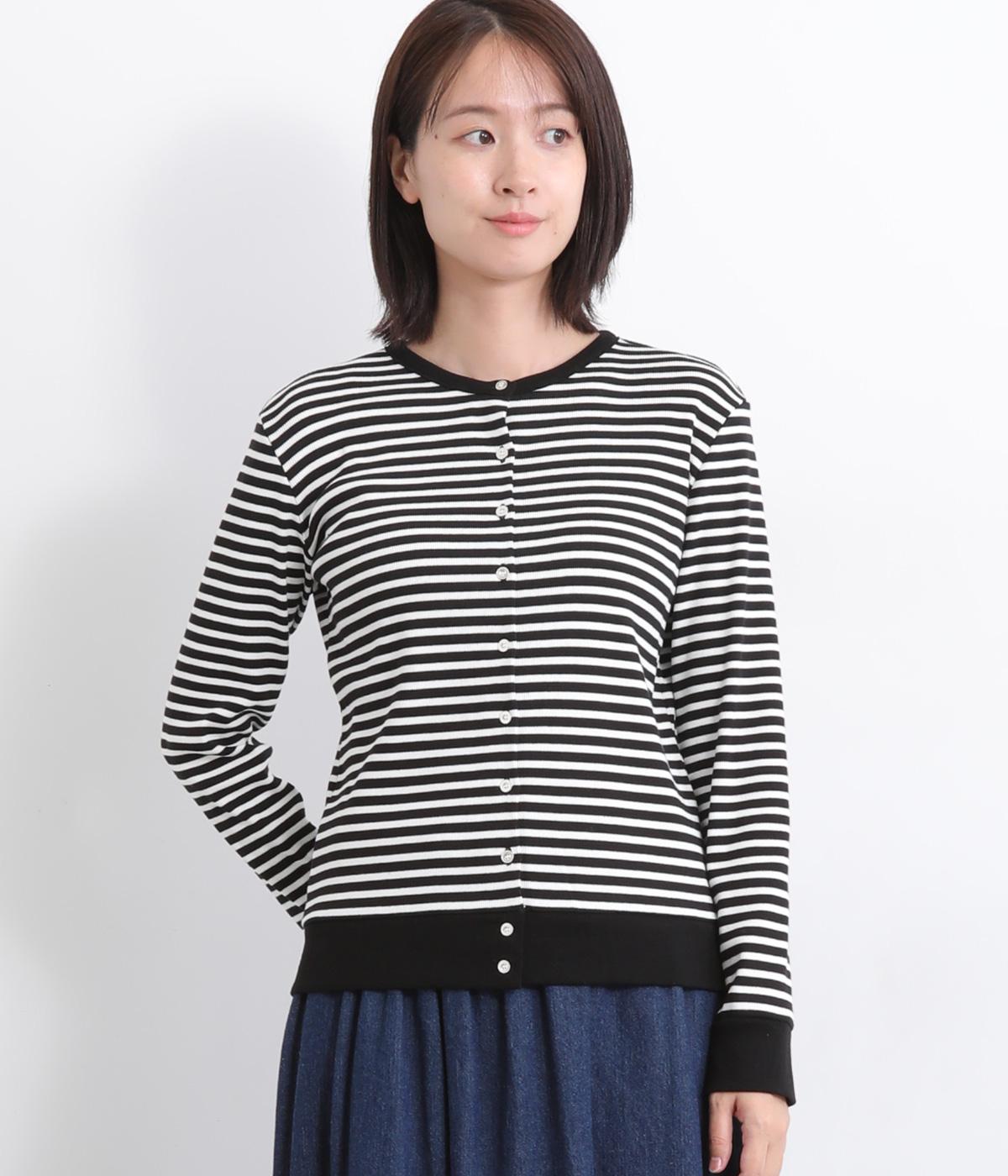 テレコボーダーカーディガン(ブラック×オフ-F)